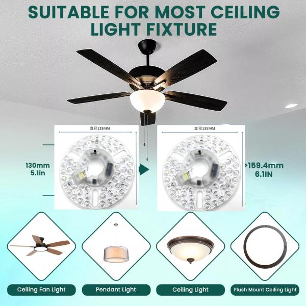 5.3” Universal Ceiling Fan Led Light Replacement for Ceiling Fan Flush Mount