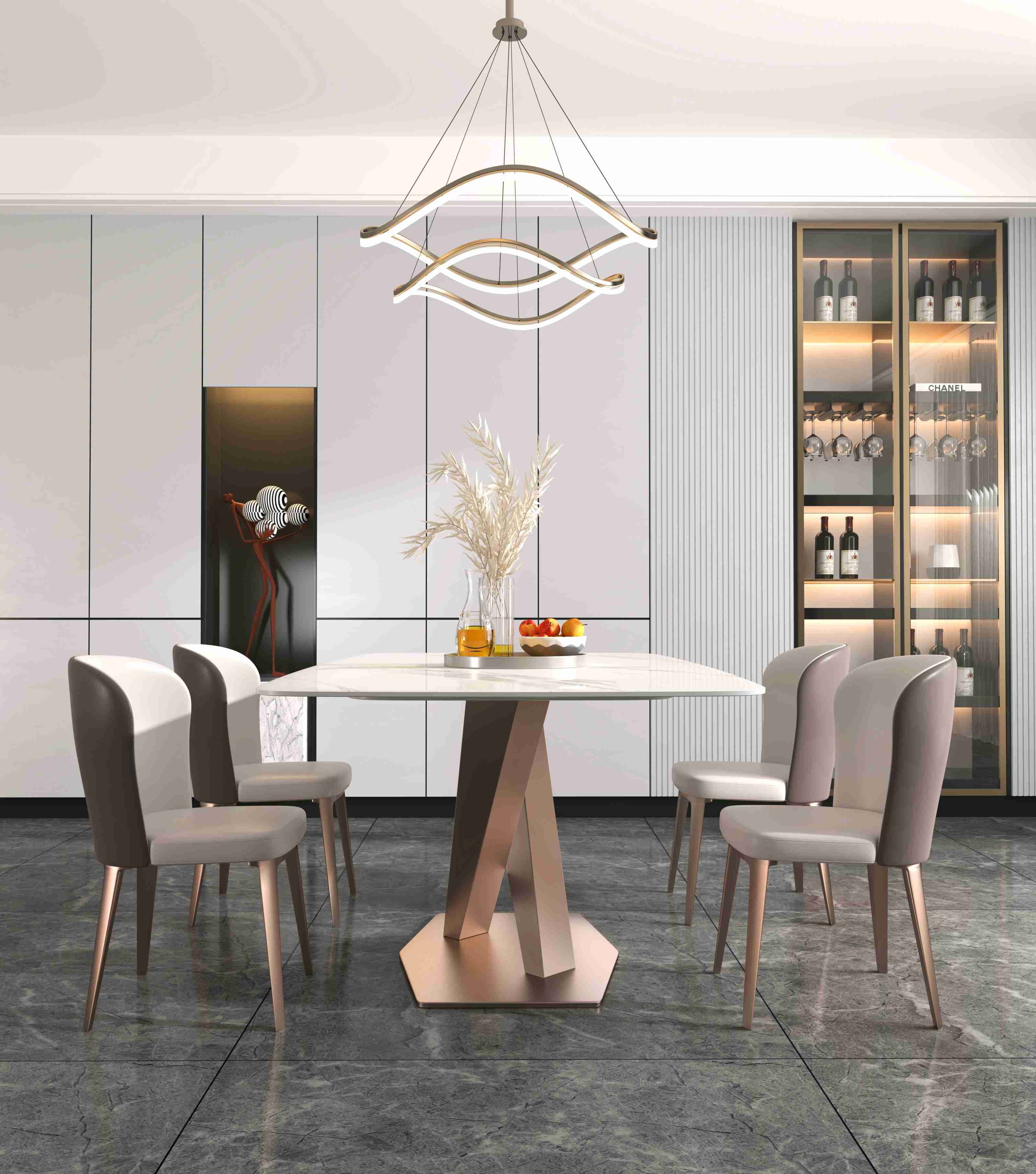 Plain X Base Luxury Modern Dining Tables 6 8 Seater Marble Top Stainless Steel Frame