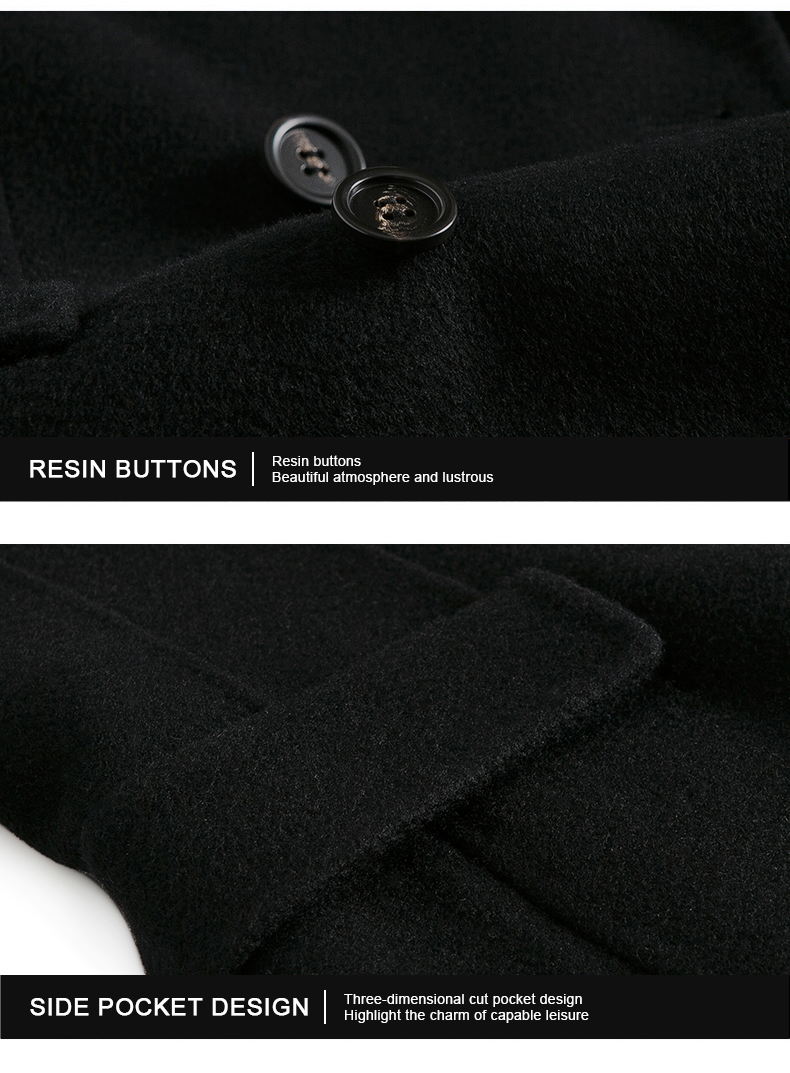Pure Wool Vertical Stripes Double-Breasted Men's Coat with Short Length and Cashmere