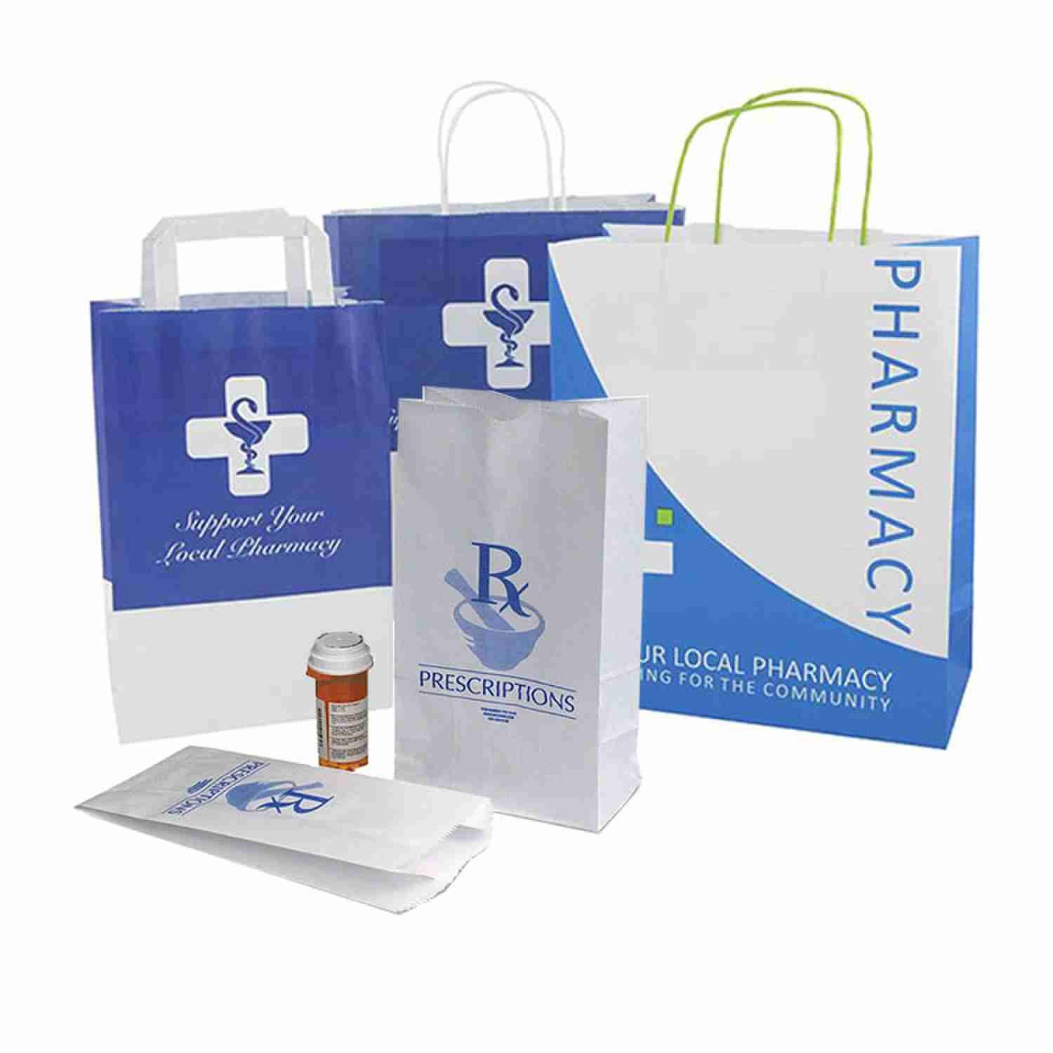 Custom White Pill Medicine Paper Prescription Bags Kraft SOS Bags For Hospital