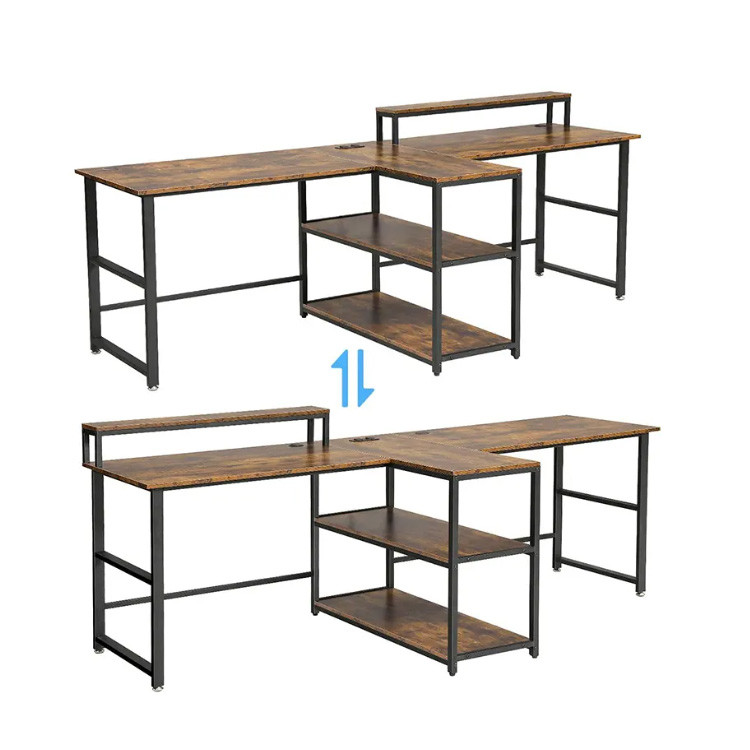 Wooden Black Computer Desk Brown Thickness 16mm With Monitor Stand