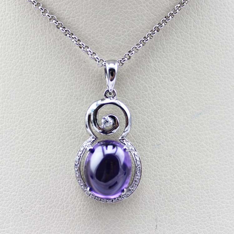 Sterling Silver Wave Chain with Amethyst Dome Cubic Zircon Pendant(PSJ0326)