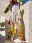 Low Moq Clothing Manufacturer Women'S Casual Loose Jumpsuits Printed Strap Wide