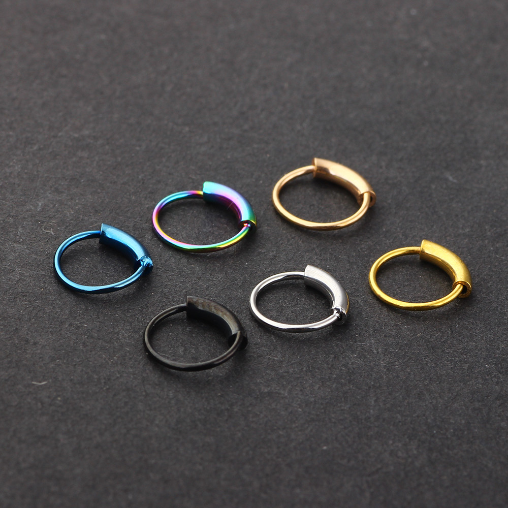 Steel Hinged Clicker Seamless Piercing Nose Ring Hoop Lip Ear Ring-6/8/10mm Body Jewelry Piercing Clip Gift