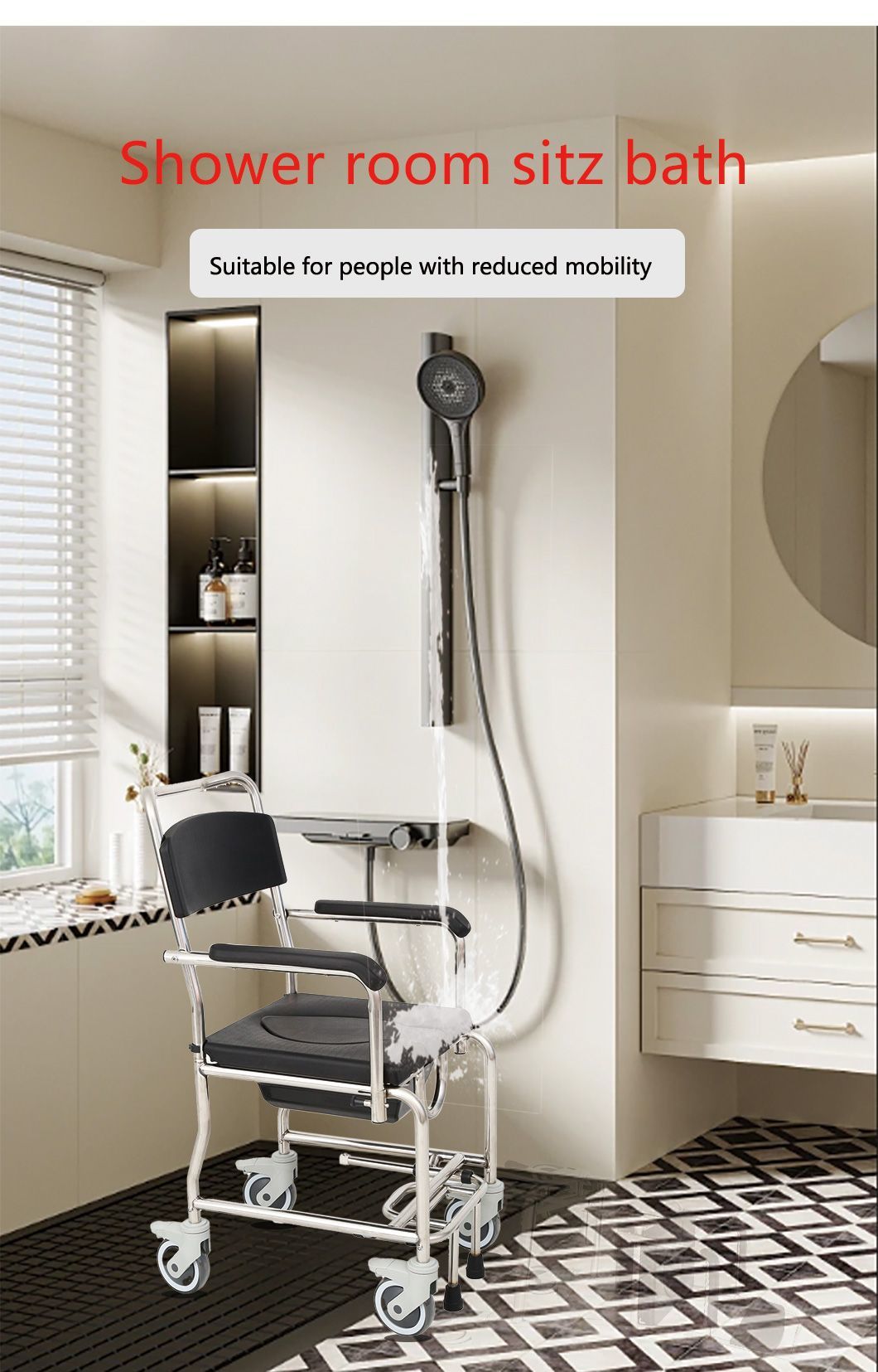 The Latest Waterproof Sturdy Toilet Wheelchair with Wheels, Suitable for The Elderly, Pregnant Women, and Children
