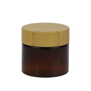 Quality Empty Cosmetic PET Cream Jar 50g 100g Plastic Container With Wooden Lid wholesale