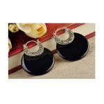 Sterling Silver Black Agate Hoop Earrings(XH021046W )