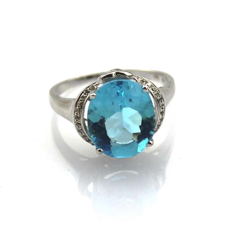 Women Jewelry 925 Silver 10mmx12mm Blue Topaz Cubic Zircon Gemstone Ring(R238)