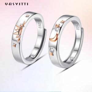 Quality 0.35cm 1.2g Moon And Star Ring 18k Gold Plated Couple Silver Rings wholesale