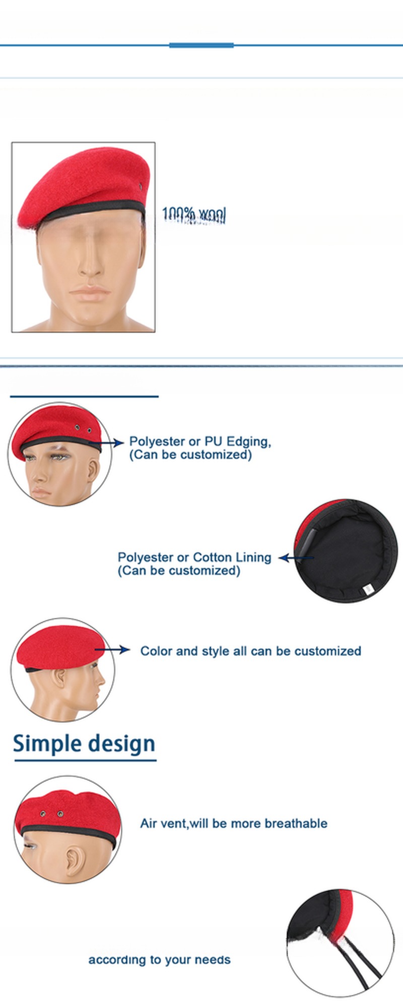 Upgrade Your Travel Look with 100% Wool Beret Hat Custom Logo Durable