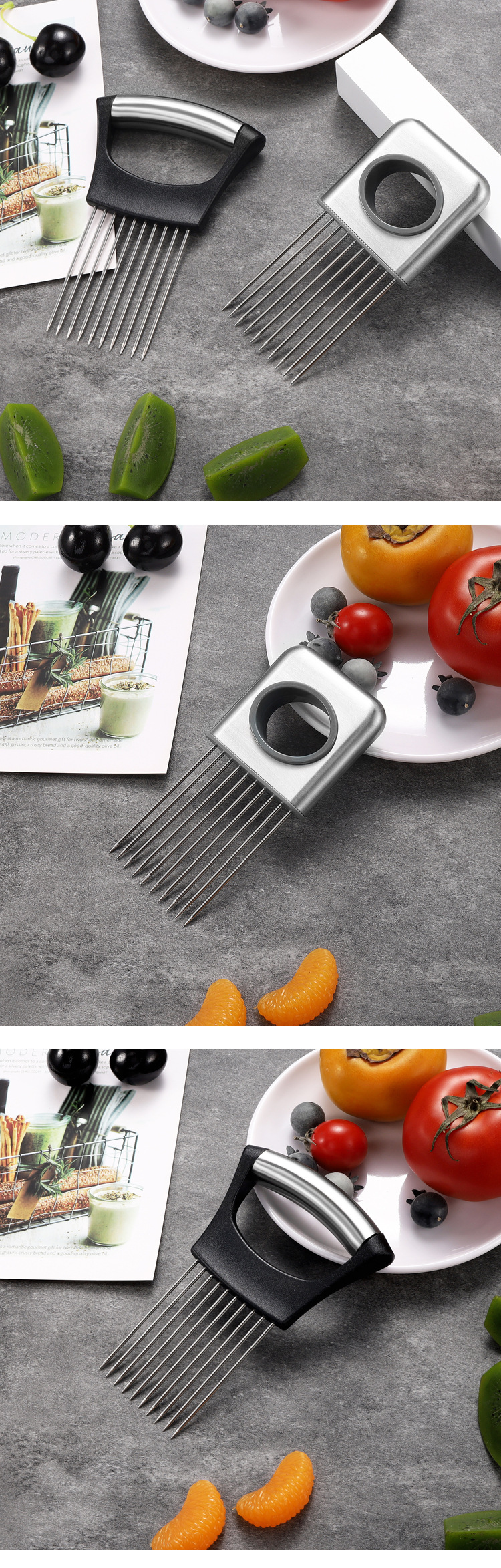 Handheld Metal and Plastic Fruit Chopper for Onions Tomatoes Potatoes Meat Tenderizing