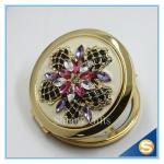 Shinny Gifts Luxury Rhinestone Flower Design Metal Compact Mirror Small Makeup