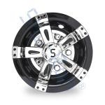 Universal 10 Inch Golf Cart Black & Chrome Wheel Covers Hub Caps with S Logo -