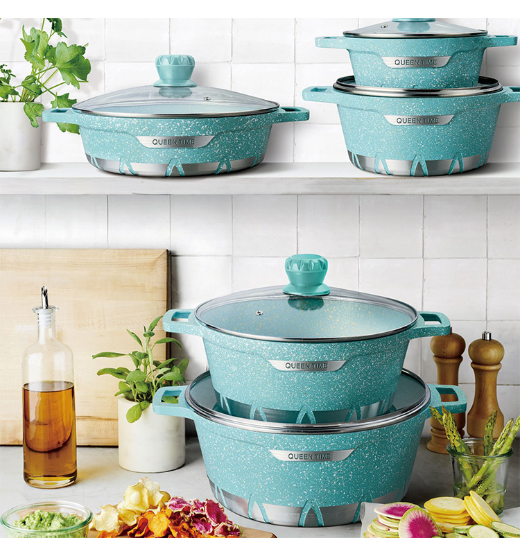 Best Selling Multi-color Non Stick Cooking Pots Steel Pot Double Bottom Cookware Pot With Glass Lid