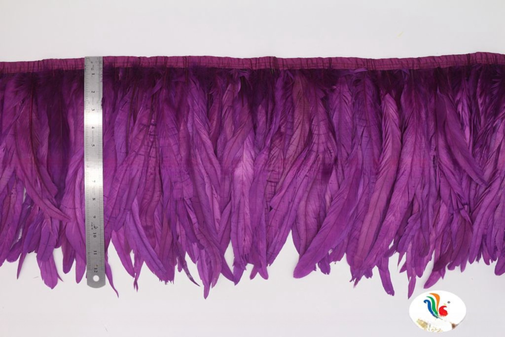 10-12inch Rooster Coque Feather Fringe Trim with Satin Ribbon Tape