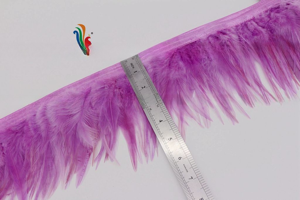 4-6inch Party Decoration Stretch Saddle Hackle Feather Fringe Trim with Satin Ribbon Tapes Dyed Pattern
