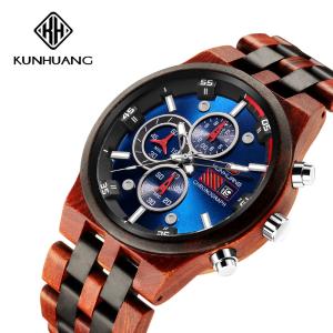 Quality Man Blue Dial Stripes Wooden Quartz Watch Business Wristwatch Water Proof 1020-3 wholesale