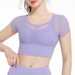Mesh Short Sleeve 2 Piece Womens Sports Bra Running Leisure Yoga Bra