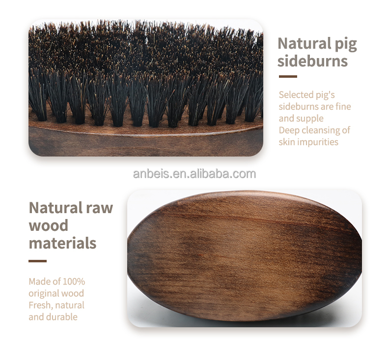Retro Oval Wooden Beard Care Brush With 100% Natural Boar Hair