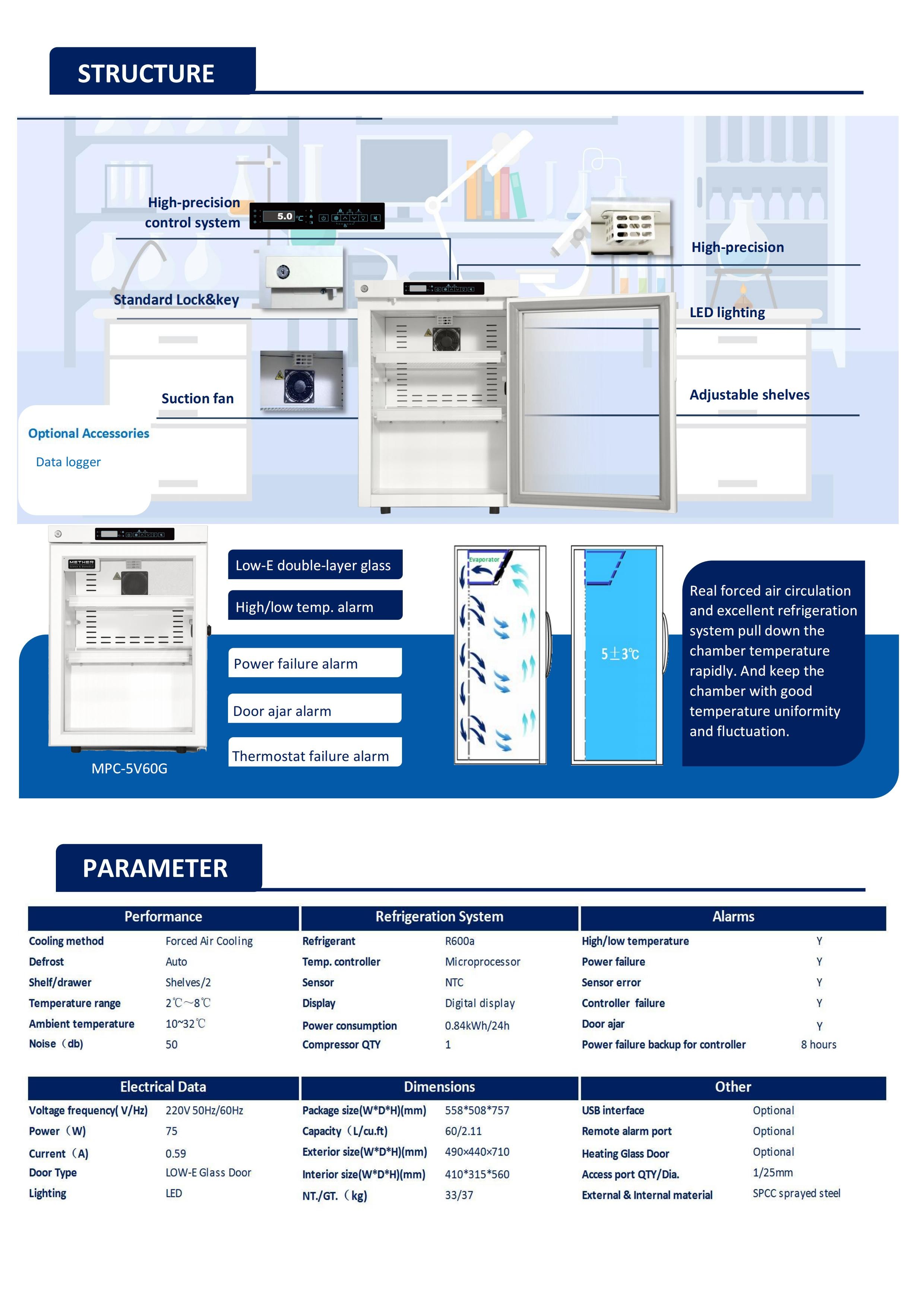 Pharmacy Refrigerator 2~8℃ Medical Vaccine Fridge Precise Temperature Control For Hospitals & Labs