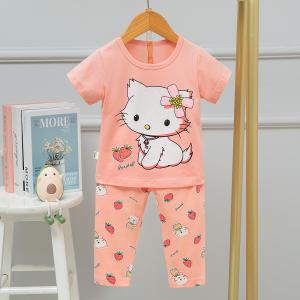 Quality Versatile Design Children'S Summer Pajamas / Pink Cat Pyjamas Breathable wholesale