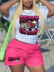 Summer Short Sleeve Graffiti Printing T-Shirt Shorts Women Tracksuit Two Piece