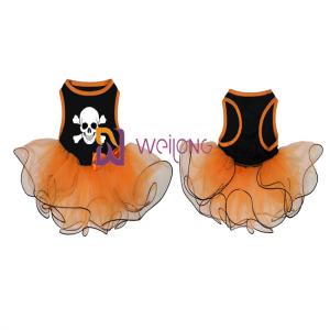 Quality Pumpkin / Skull Tulle Skirt Halloween Pet Dress Bow Decoration CVC Jersey wholesale