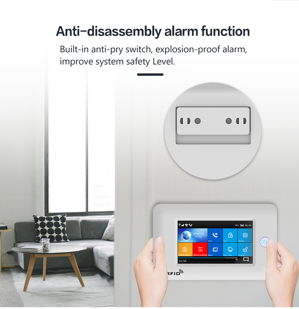 433Mhz WIFI GSM Alarm System 1900mHA Smart Alarm Sensor Touch Screen