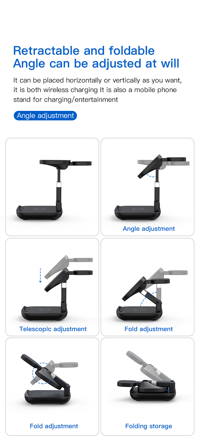 15W Foldable Wireless Charging Fast Charging ABS 3 In 1 Fast Charging Station