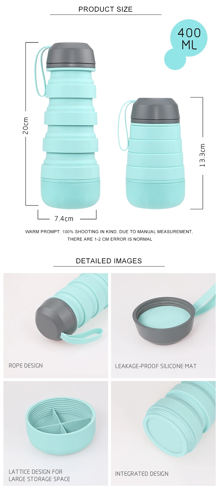 Portable Easy Clean Souvenir Gift Sport Collapsible Silicone Water Bottle With Spout