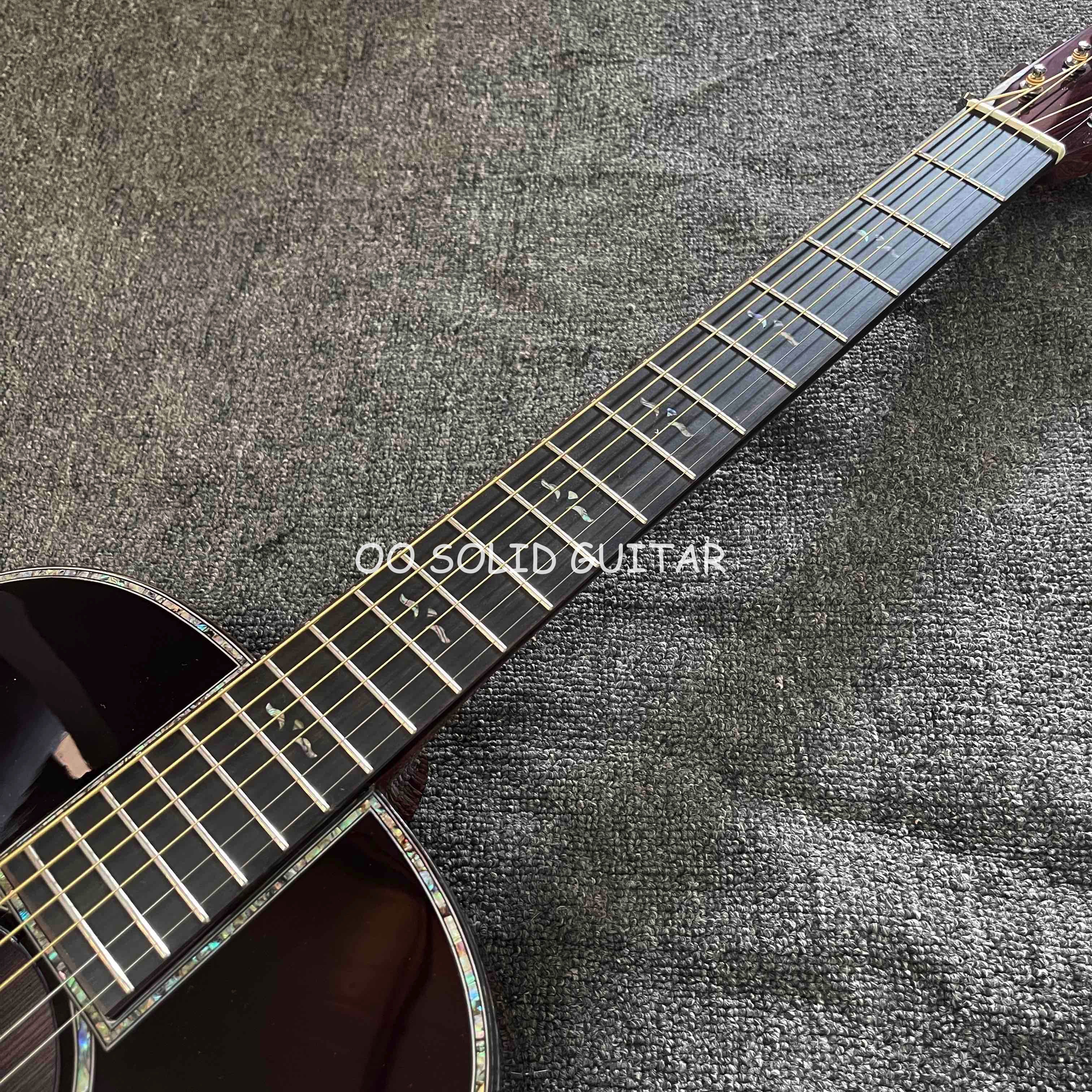 Classic Folk Parlor Acoustic Guitar Solid Indian Rosewood 38 Inch B/S OO Body in Sunburst Color