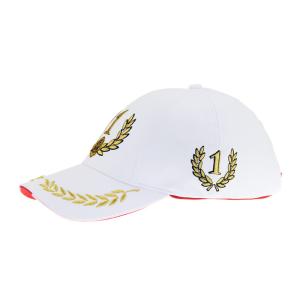 Quality Customizable White F1 Racing Cap Gold Metallic Embroidered 6 Panels wholesale
