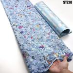 Embroidered French Tulle Lace and Rhinestone Decoration for Luxury Velvet Fabric