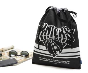 Quality Eco Gift Sport Gym Black Custom Logo Nylon Drawstring Bag wholesale