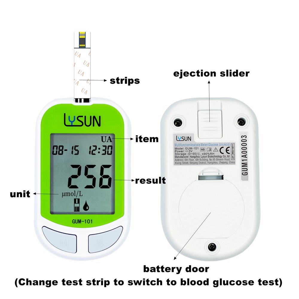 Lysun Brand Electrochemistry Method 2 in 1 Glucose& UA Multifunction Analysis Meter