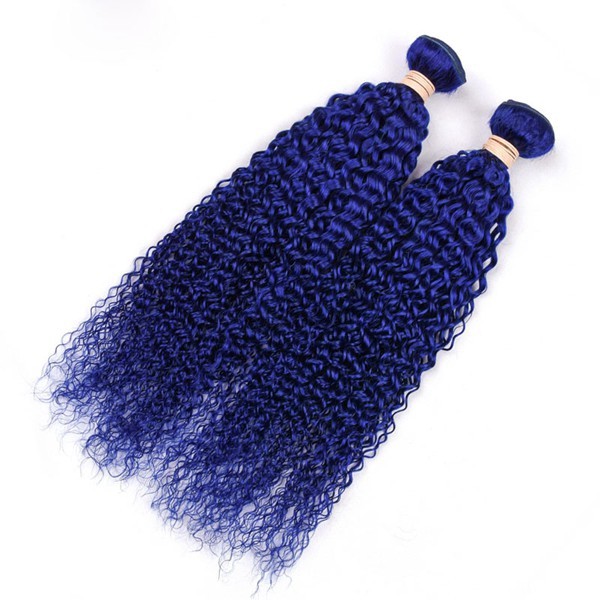 Blue Kinky Curly Remy Human Hair Bundles Sew In Weave Bundles Brazilian Bundle Deals