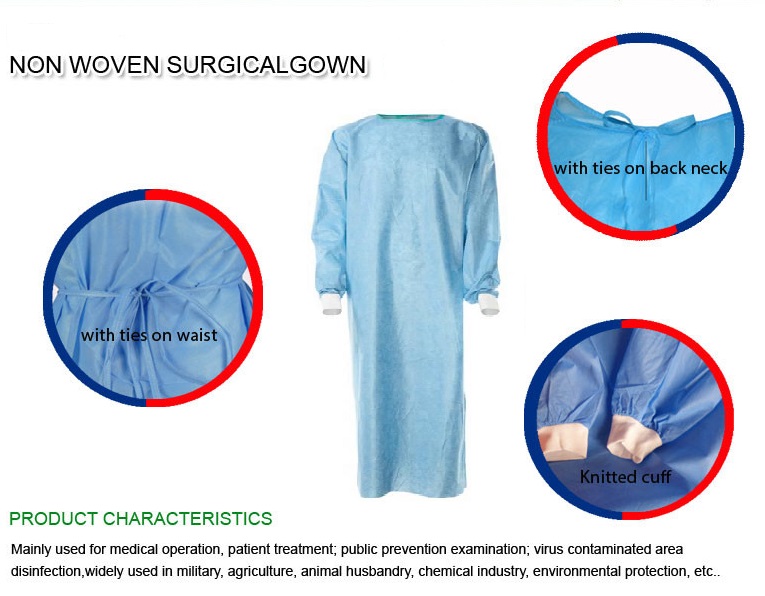 Blue Surgical Sterile Disposable Protective Gowns ISO CE 35-60G Polyethylene