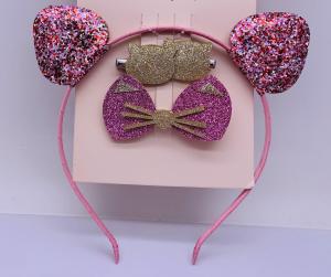 Quality Sequin Bow Childrens Hair Accessories Headband With Hoop Pink Color wholesale