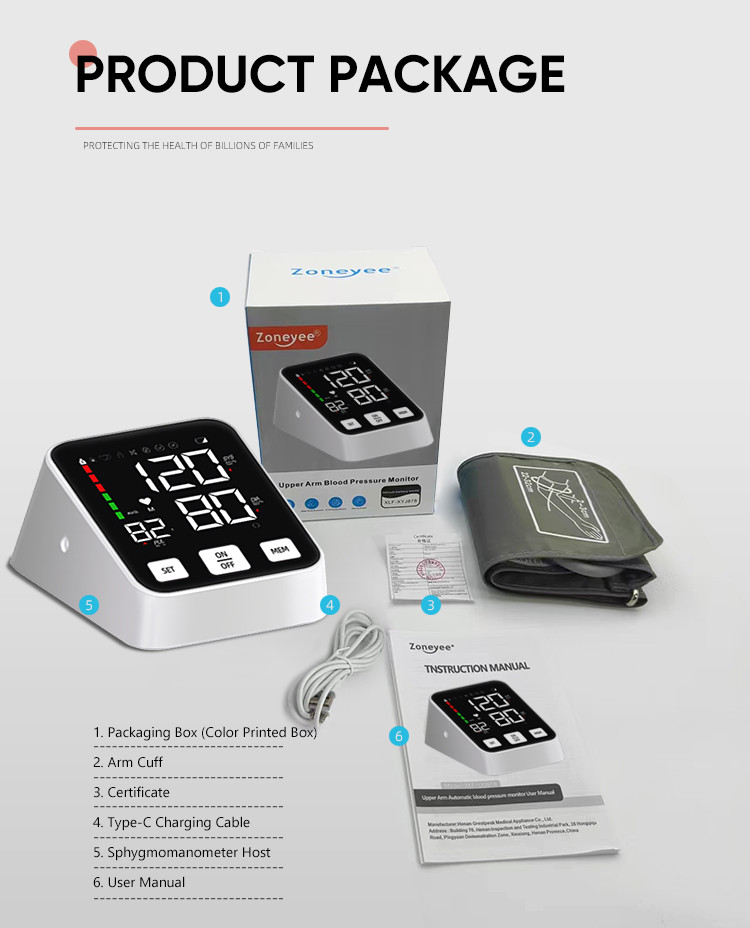Automatic Digital Arm Blood Pressure Monitor 2*120 Memory Sphygmomanometer Pressure Gauge Meter for Measuring Pressure
