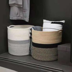 Quality Custom Logo Cotton Rope OEM Laundry Storage Baskets Woven With Handle wholesale