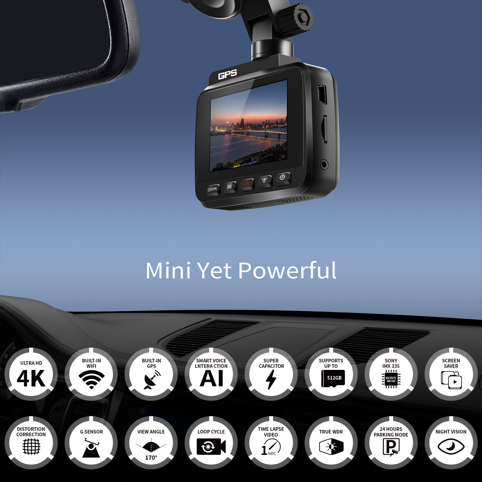 V53 Dash Cam 4K UHD Sony Night Vision Dash Cam Dual Camera GPS Wi-Fi Dashcam 24H Parking Monitor 170°FOV dvr Car Camera