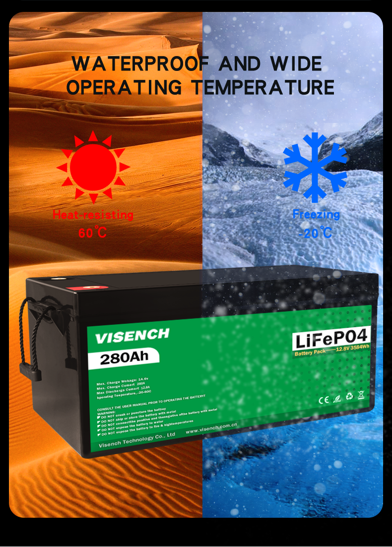Visench Solar Energy 12V 280Ah Rechargeable Lithium Iron Phosphate Battery 12.8V 280Ah Lifepo4 Batteries