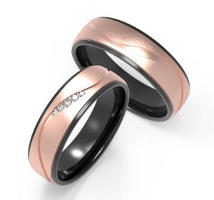 Quality Zircon Damascus Steel Couple Ring Set Rose Gold Polished Finish wholesale