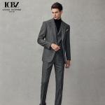 Logo Suit for Men Slim Fit End Gray Wool/Silk Business Casual Formal Wedding