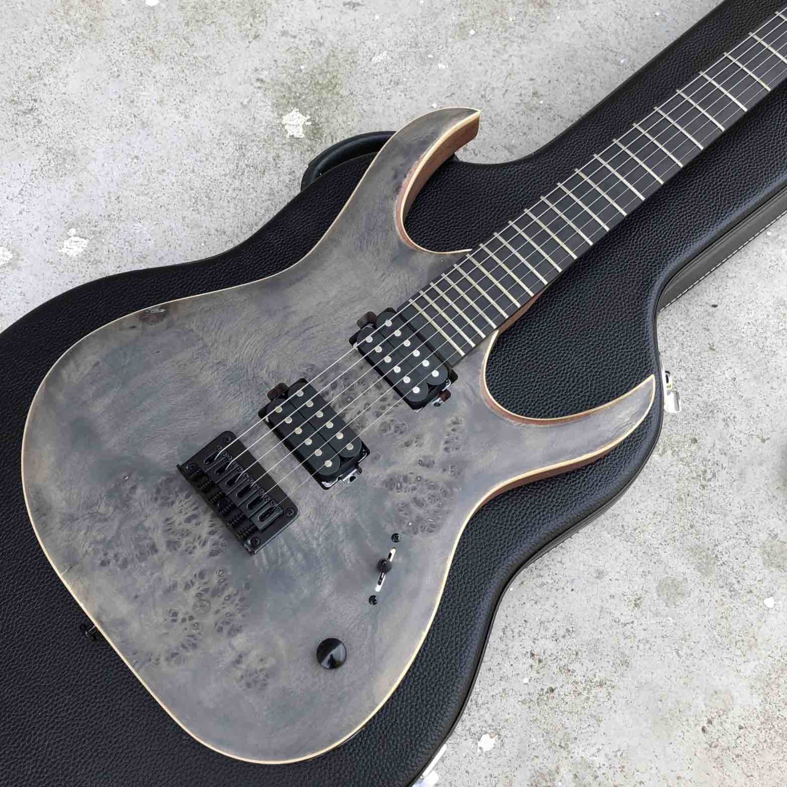 Factory Ebony Fingerboard Solid Wood Black Burst Maple Top 6 Strings Electric Guitar