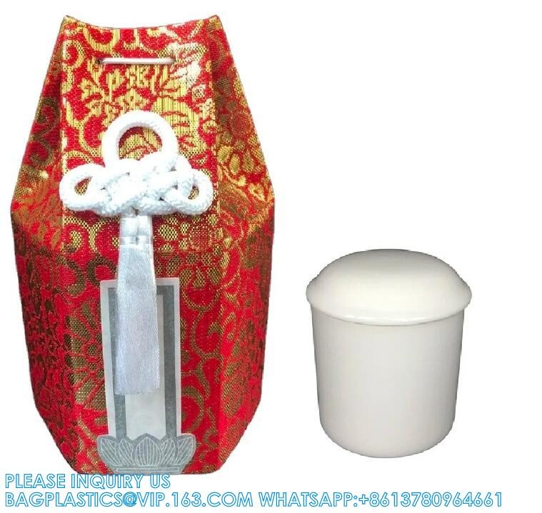 Japanese Funeral Wooden Urn Bone Box And Bag With Flower Pattern Funeral Keepsake Ash Box and Bone Bag