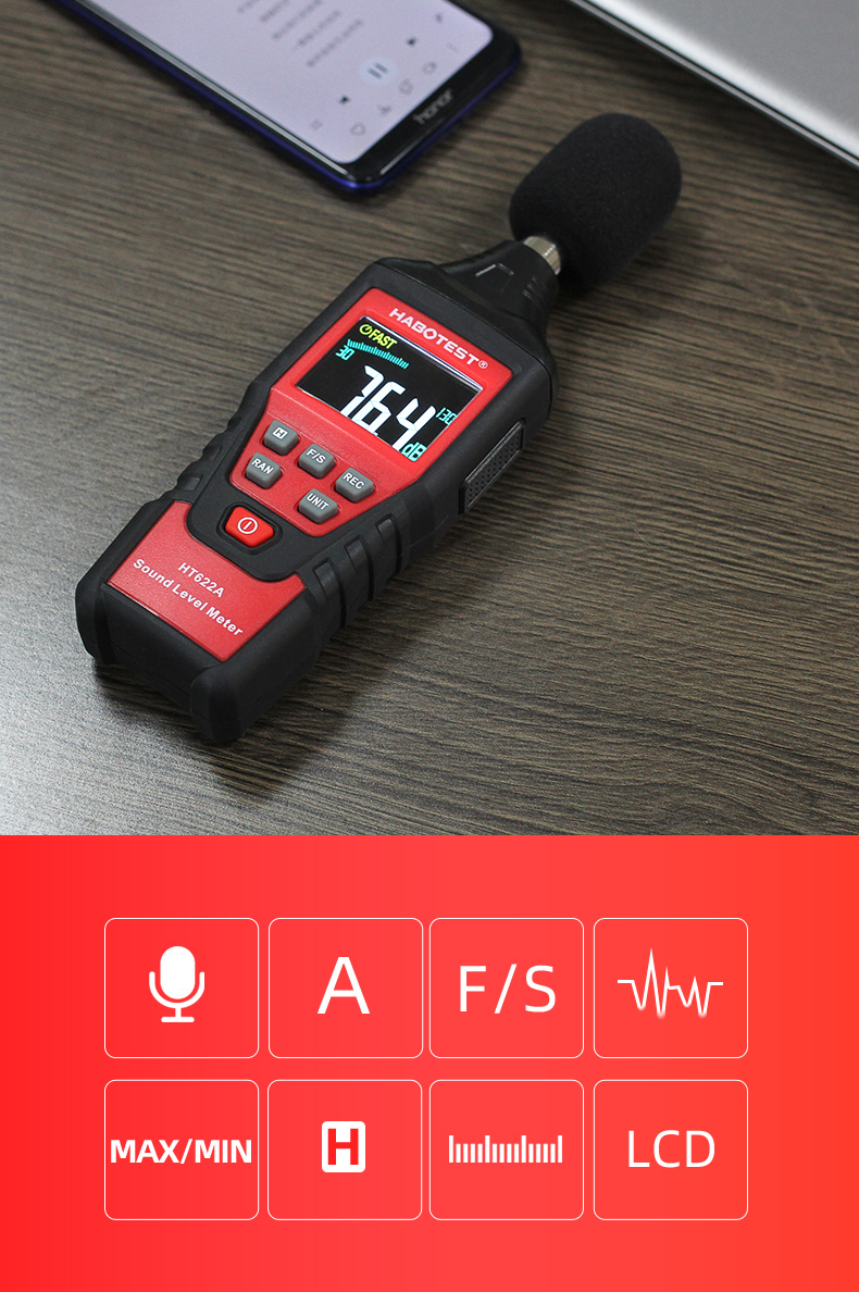 50dB Digital Sound Level Meter , HT622A Noise Measuring Instrument