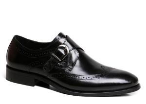 Quality Fashion Leather Monk Strap Shoes , Goodyear Style Mens Black Brogue Shoes wholesale
