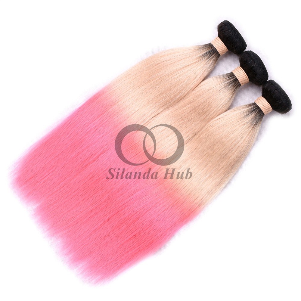 #T1B/613/Pink Straight Remy Human Hair Bundles Sew In Weave Bundles Brazilian Bundle Deals