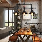 Vintage industrial wind and water pipe chandelier creative three end restaurant